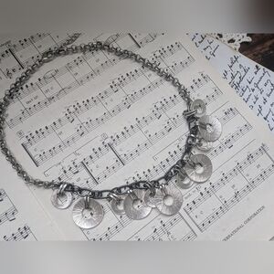 Silver Chain Necklace with Circular Pendants
